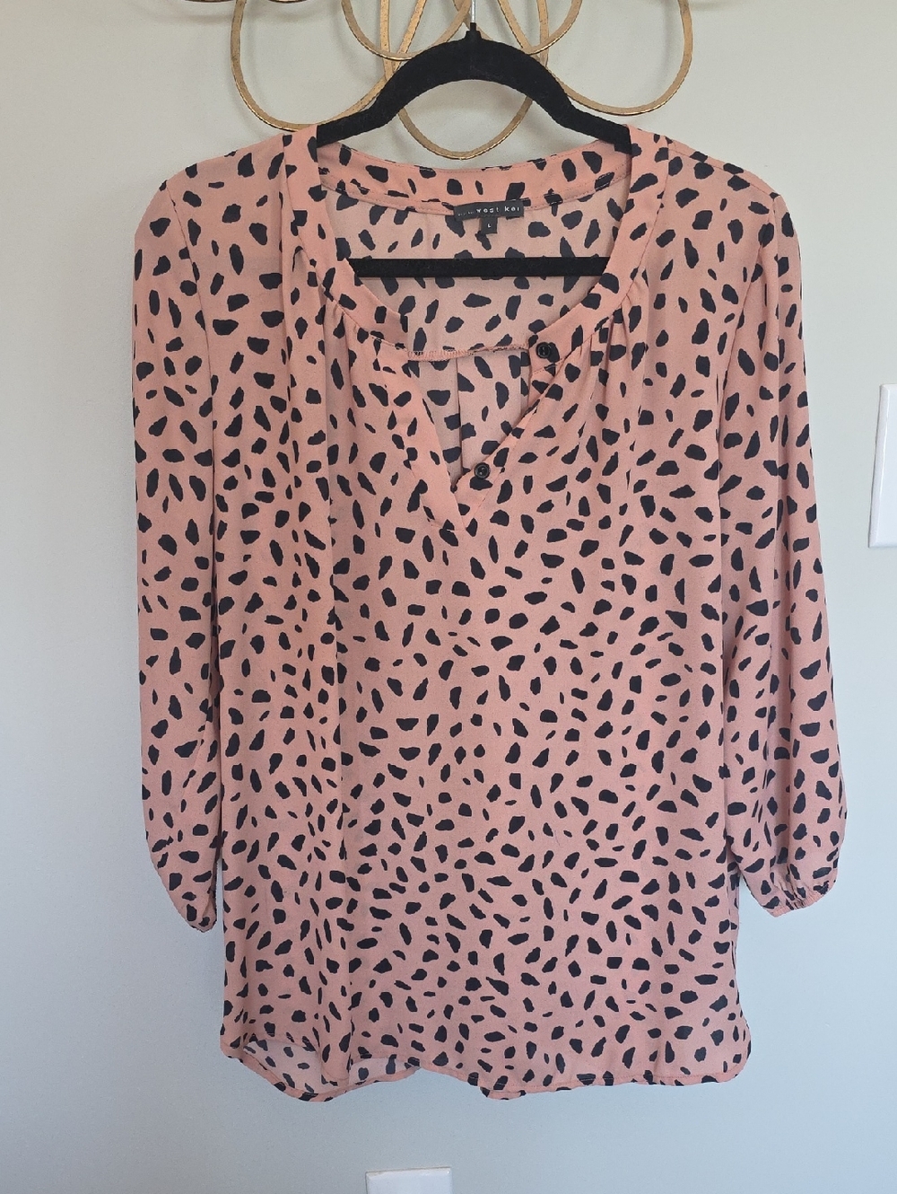 West Kei Pink Blouse with Black Spot Print